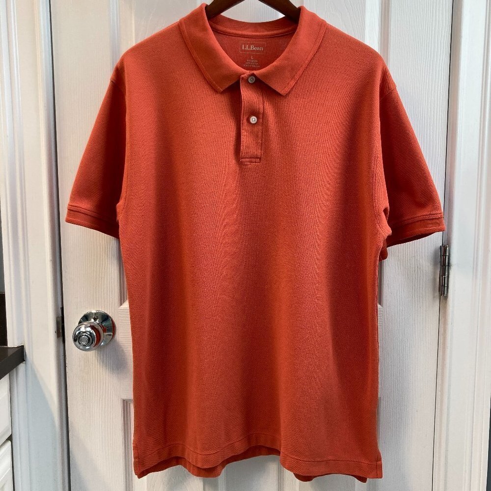 L.L. Bean Short Sleeve Polo Shirt 100% Cotton Rust Orange Size Large